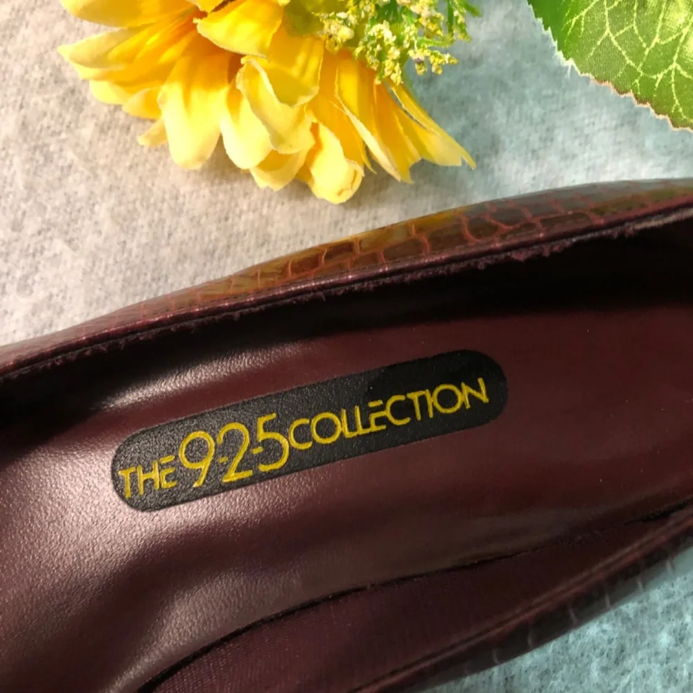 Burgundy ‘Crocodile’ Low-Heel Pumps - Picture 8 of 16